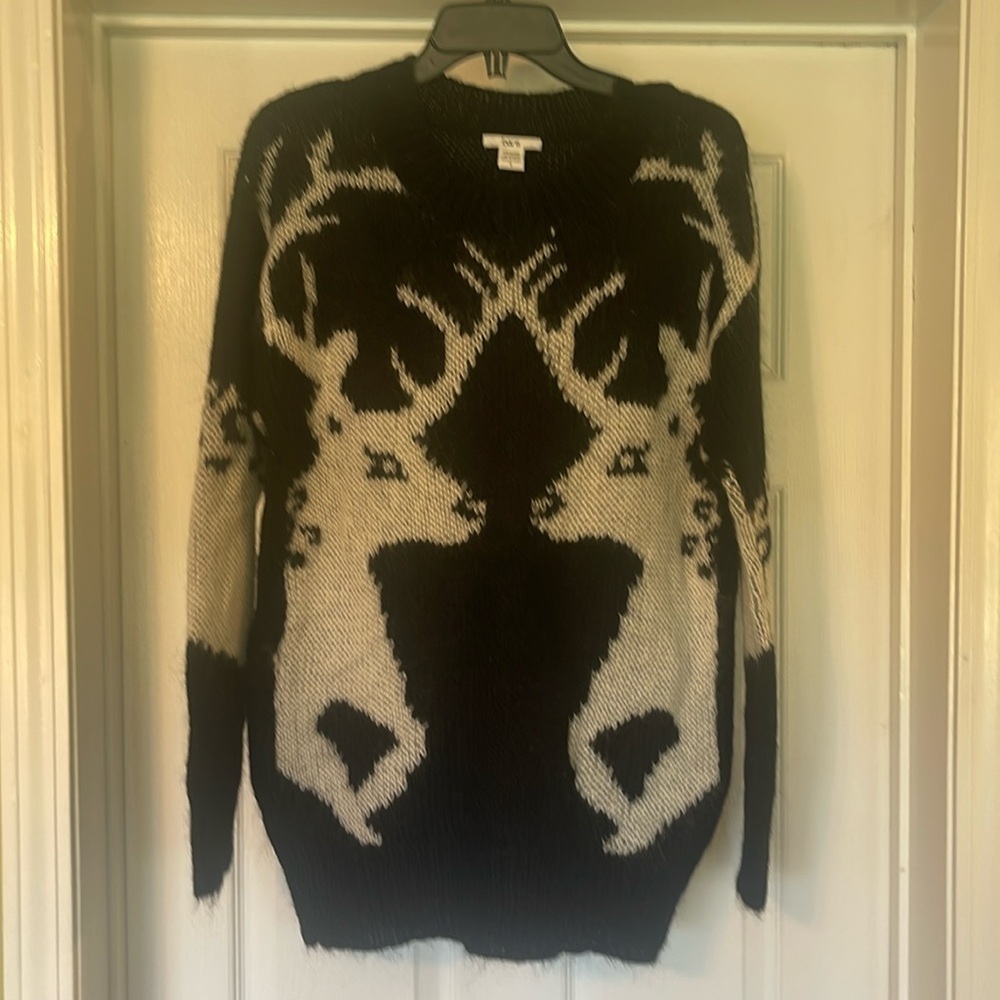 Bar lll - reindeer sweater - black & white - mohair blend - size S